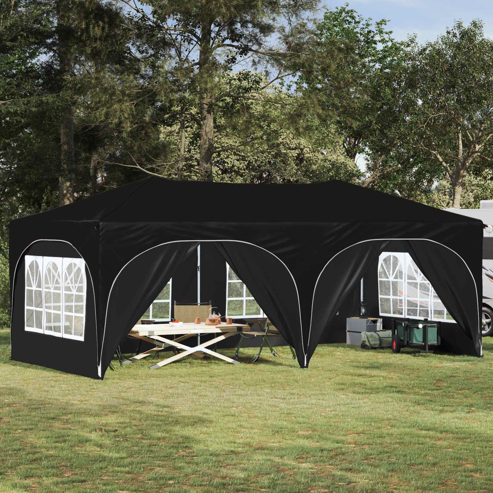 vidaXL Pop-up Juhlateltta 575 x 288 x 245 cm Musta Oxford-kangas