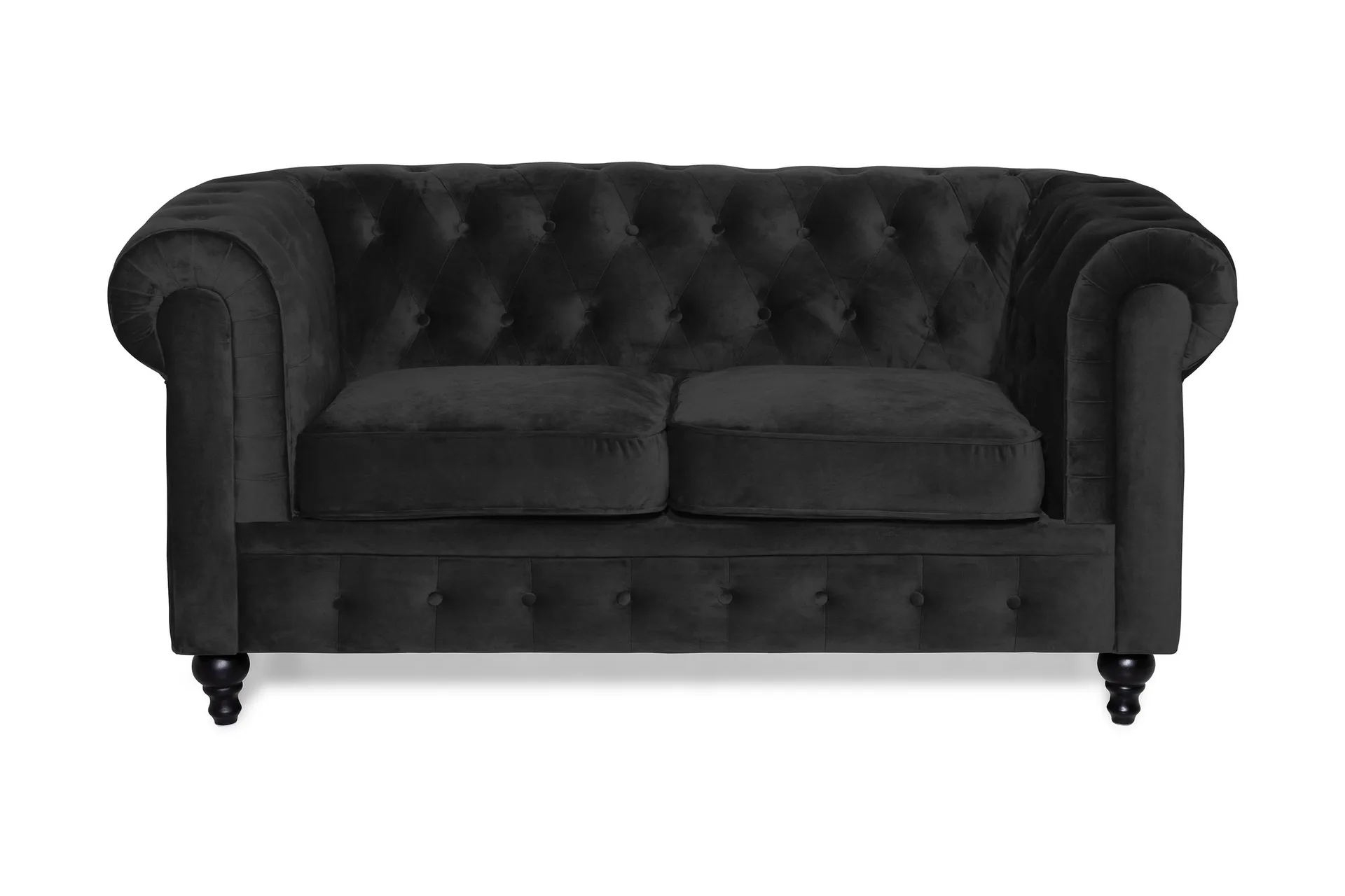 Chesterfield Lyx 2-istuttava pieni samettisohva 160 cm Musta