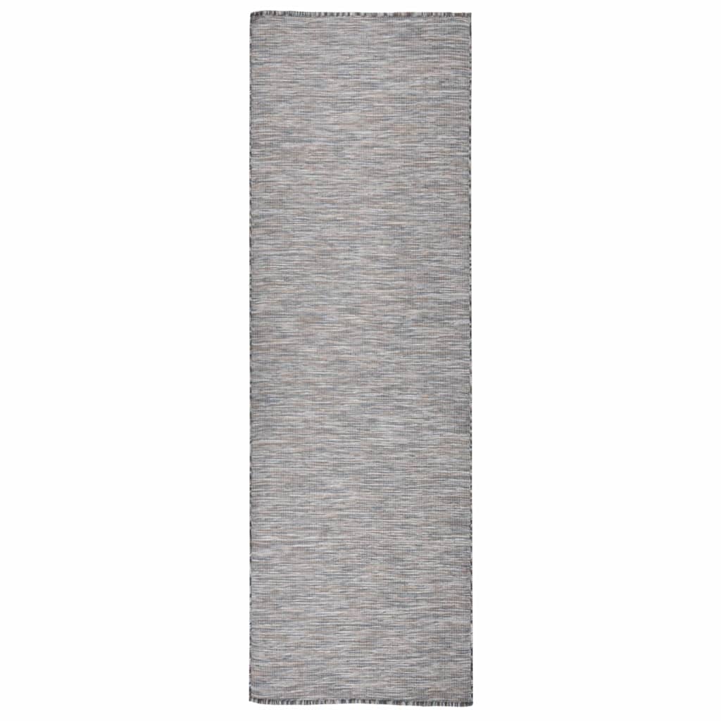 vidaXL Ulkomatto Flatweave 80x250 cm ruskea ja sininen