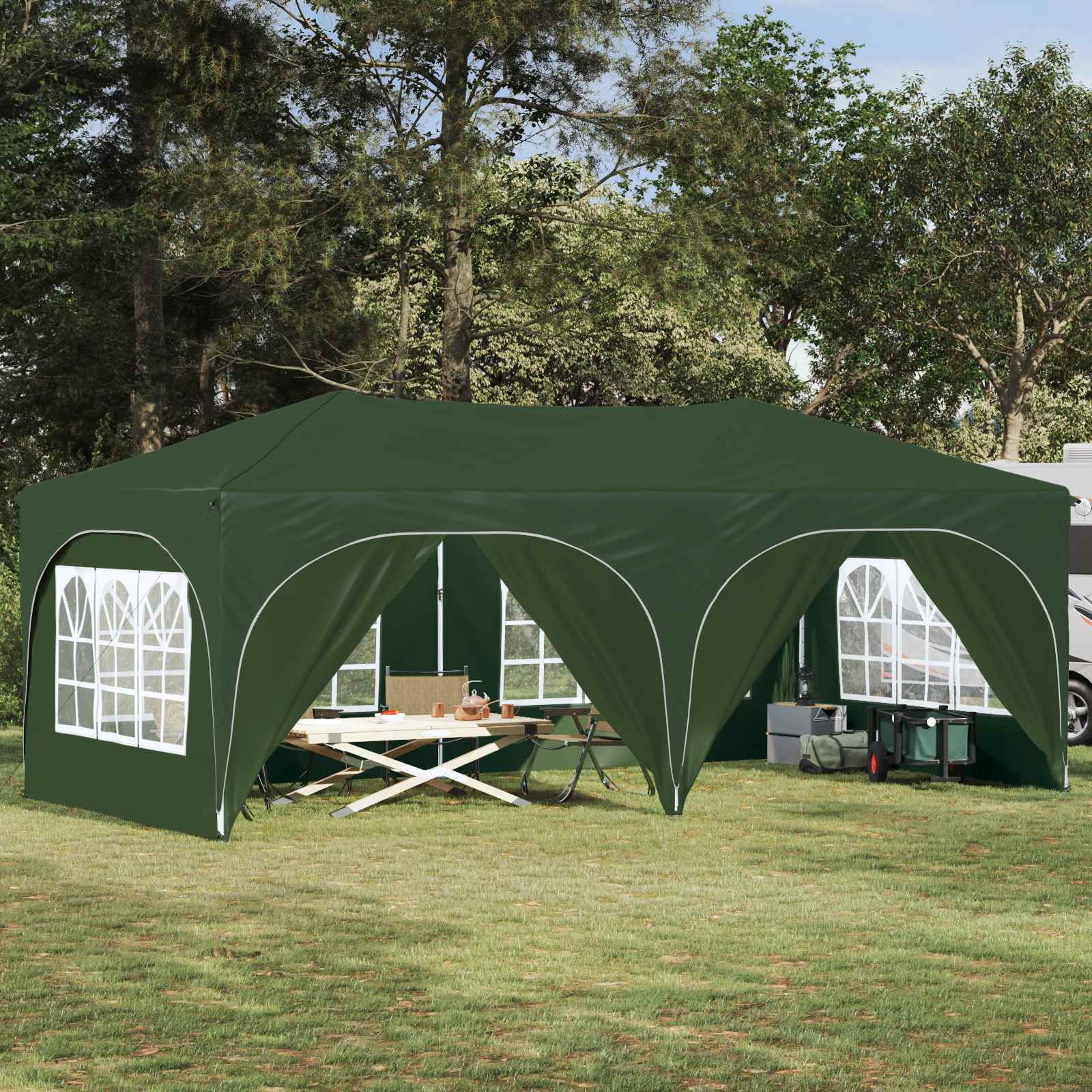 vidaXL Pop-up Juhlateltta 575 x 288 x 245 cm Vihreä Oxford-kangas